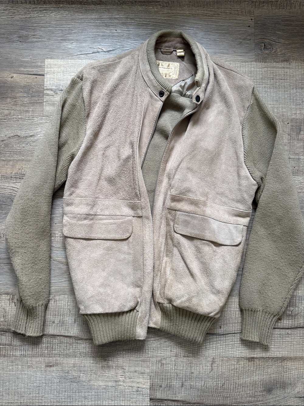 Vintage Suede Bomber Jacket in Light Taupe - Brand: Anthony’s